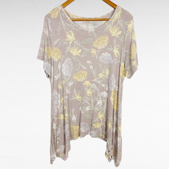 LOGO LORI GOLDSTEIN | Light Taupe Colorful Pastel Floral Print Short Sleeve Top - Picture 5 of 7